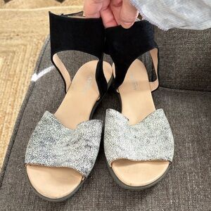 Audley London Silver Crackle Front & Black Ankle Cuff Sandals